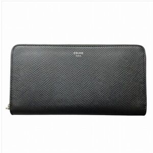 CELINE PARIS Classic Zipper Leather Wallet in Black